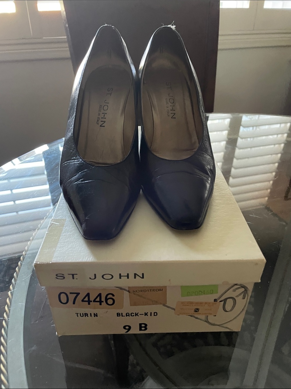 St. John Black Leather Pointed Toe Pumps